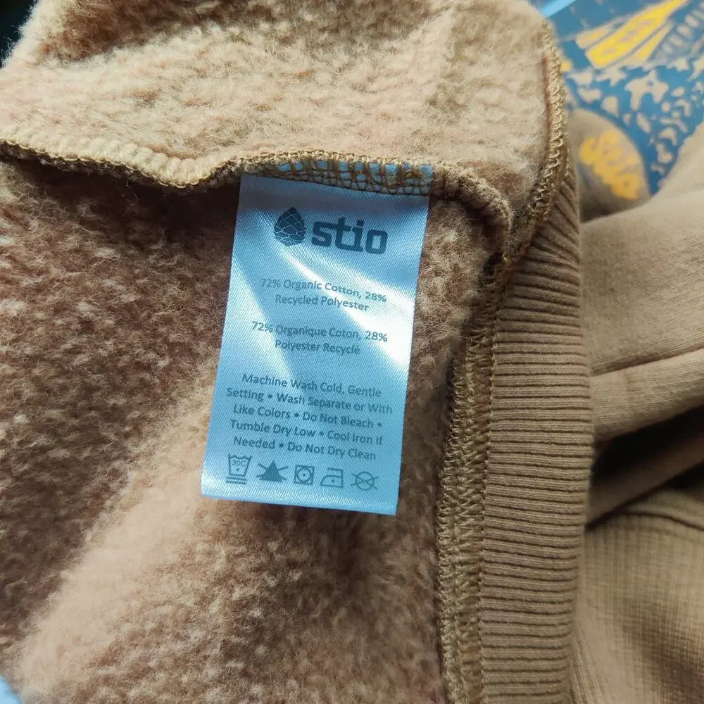 Stio Apres Ski Lodge Crewneck Organic Cotton Fleece Sweatshirt Tan Medium Unisex